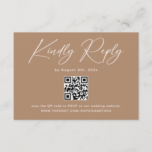 Carte D'accompagnement Code QR de réponse de mariage Boho Brun Taupe (Devant)