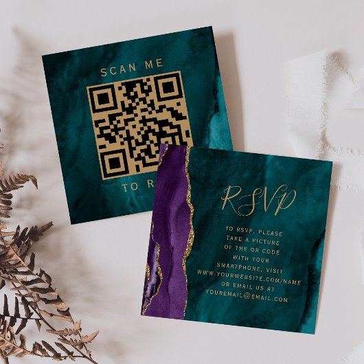 Carte D'accompagnement Code QR de réponse de mariage Budget Violet Or Sar
