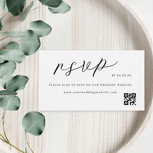 Carte D'accompagnement Code QR de réponse de mariage élégant noir et blan