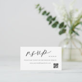 Carte D'accompagnement Code QR de réponse de mariage élégant noir et blan (Debout devant)