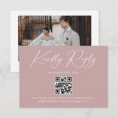 Carte D'accompagnement Code QR de réponse de mariage élégant Rose Poussié (Devant / Derrière)