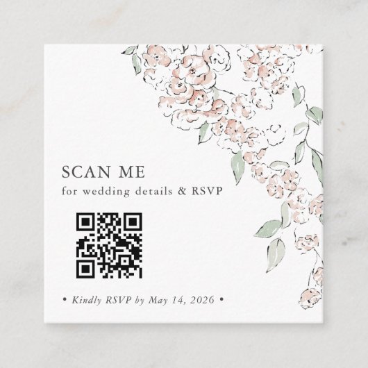 Carte D'accompagnement Code QR de réponse de mariage floral rose minimal (Devant)