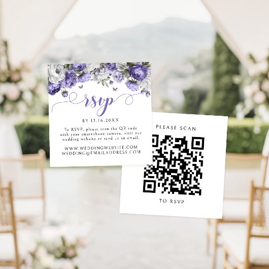 Carte D'accompagnement Code QR de réponse de mariage floral violet