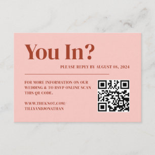 Carte D'accompagnement Code QR de réponse de mariage rouge et rose rétro