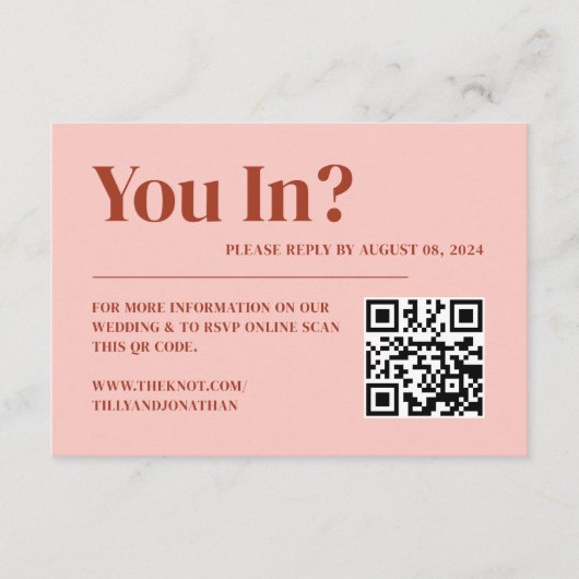 Carte D'accompagnement Code QR de réponse de mariage rouge et rose rétro (Devant)