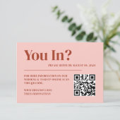 Carte D'accompagnement Code QR de réponse de mariage rouge et rose rétro (Debout devant)