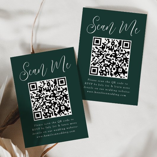 Carte D'accompagnement Code QR de réponse de mariage simple vert forêt