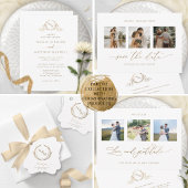 Carte D'accompagnement Code QR de réponse élégant blanc et or avec monogr