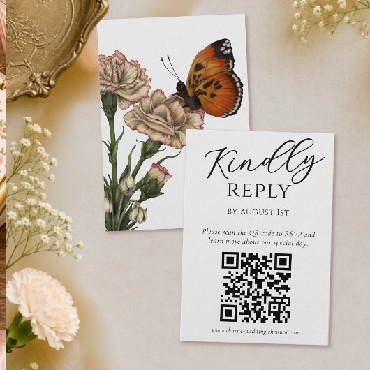 Carte D'accompagnement Code QR de réponse élégant pour mariage botanique
