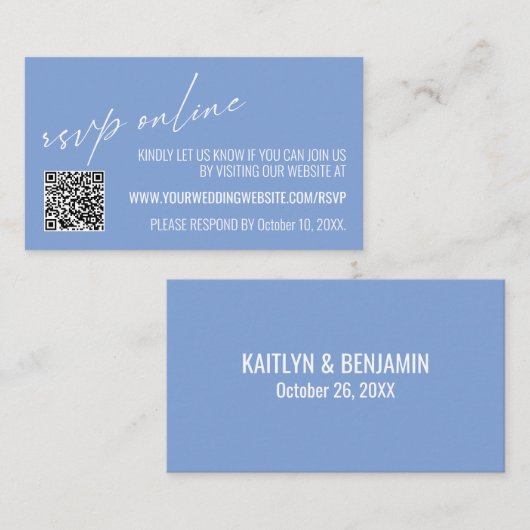 Carte D'accompagnement Code QR de réponse en ligne pour mariage bleu péri (Devant / Derrière)