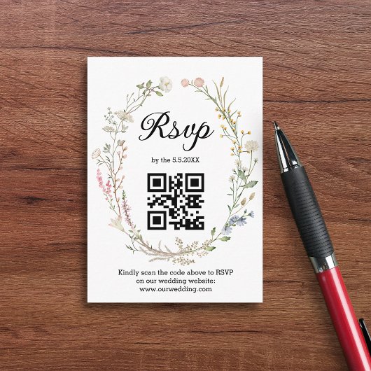 Carte D'accompagnement code QR de réponse fleurs sauvages chic botanique 