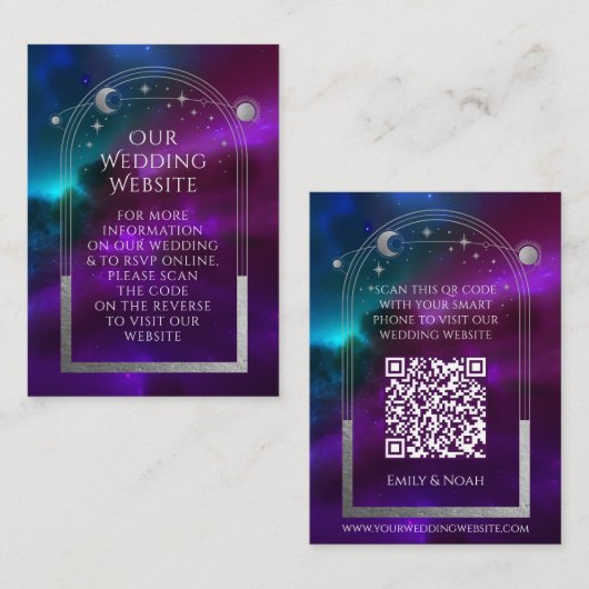 Carte D'accompagnement Code QR de réponse pour le site web de mariage Cos (Devant / Derrière)