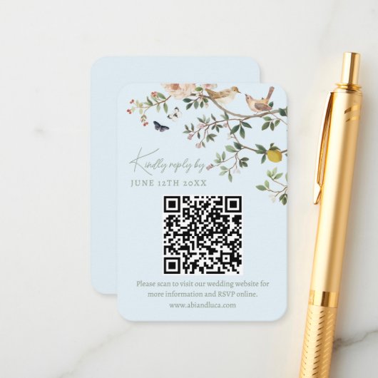 Carte D'accompagnement Code QR de réponse pour le site web de mariage de  (Devant/Arrière en situation)