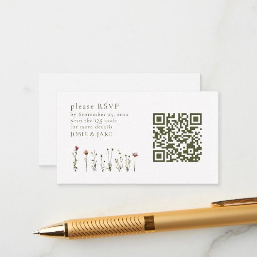 Carte D'accompagnement Code QR de réponse pour mariage aux fleurs sauvage (Devant/Arrière en situation)