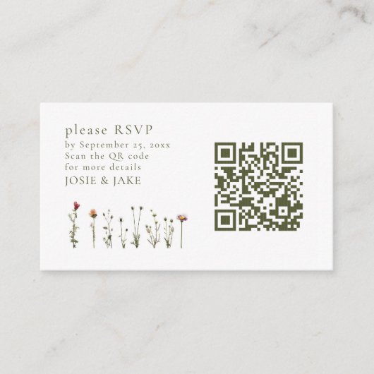 Carte D'accompagnement Code QR de réponse pour mariage aux fleurs sauvage (Devant)