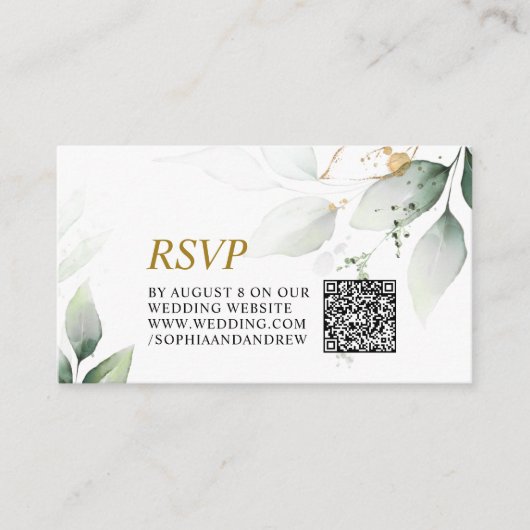 Carte D'accompagnement Code QR de réponse pour mariage avec eucalyptus ve (Devant)
