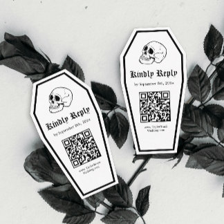 Carte D'accompagnement Code QR de réponse pour mariage cercueil Halloween