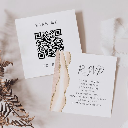 Carte D'accompagnement Code QR de réponse pour mariage en agate dorée ivo