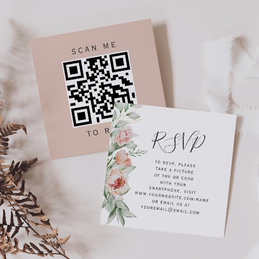 Carte D'accompagnement Code QR de réponse pour mariage printanier floral