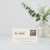 Carte D'accompagnement Code QR de réponse pour site web de mariage minima (Debout devant)