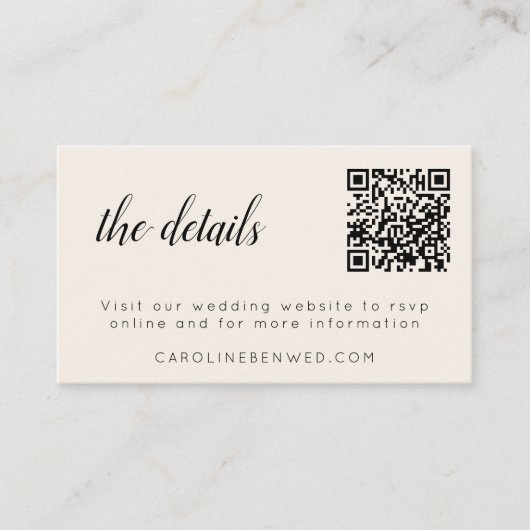 Carte D'accompagnement Code QR de réponse pour site web de mariage minima (Devant)