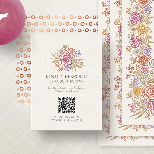 Carte D'accompagnement Code QR de réponse pour un mariage automnal floral