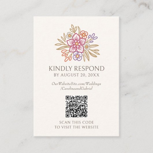 Carte D'accompagnement Code QR de réponse pour un mariage automnal floral (Devant)