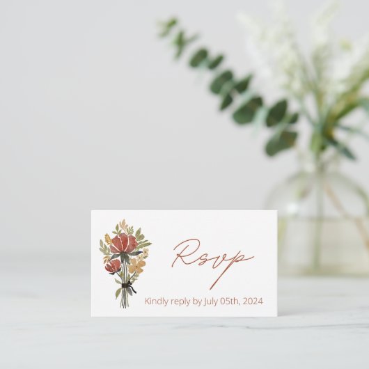 Carte D'accompagnement Code QR de réponse pour un mariage avec des fleurs (Debout devant)