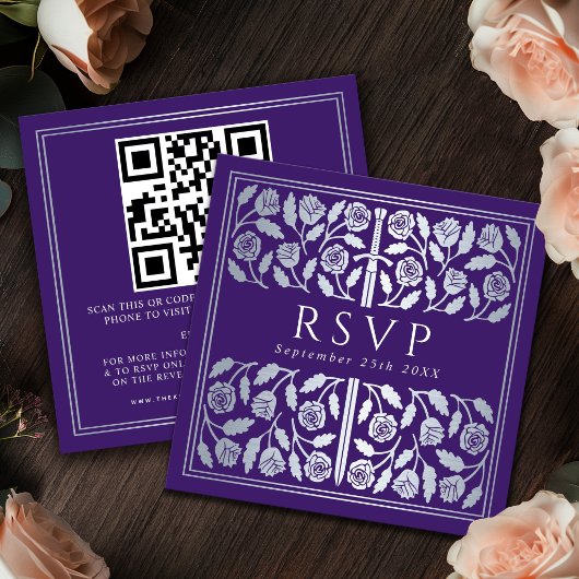 Carte D'accompagnement Code QR de réponse pour un mariage royal avec épée