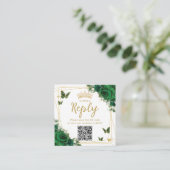 Carte D'accompagnement Code QR de RSVP de Quinceanera papillons vert émer (Debout devant)