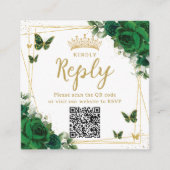 Carte D'accompagnement Code QR de RSVP de Quinceanera papillons vert émer (Devant)