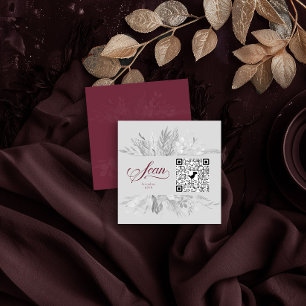 Carte D'accompagnement Code QR de RSVP en ligne avec motif botanique Gris