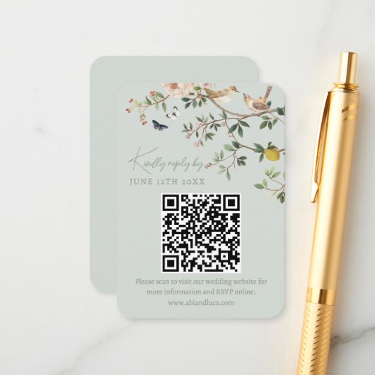 Carte D'accompagnement Code QR de RSVP pour site web de mariage en Chinoi (Devant/Arrière en situation)