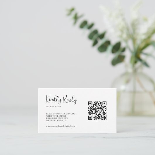 Carte D'accompagnement Code QR de script simple Mariage RSVP (Debout devant)