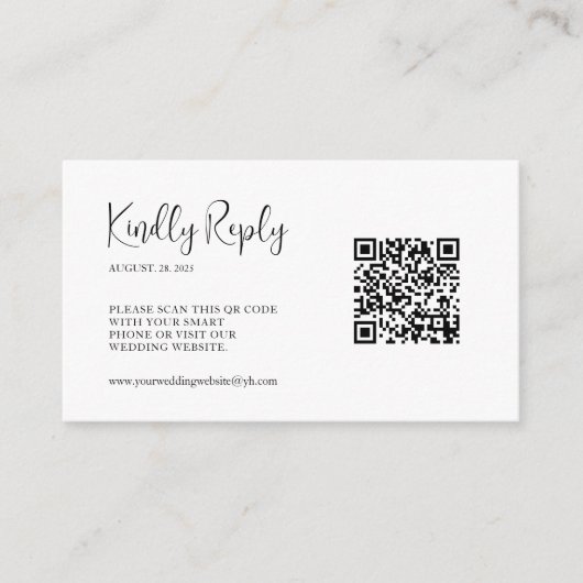 Carte D'accompagnement Code QR de script simple Mariage RSVP (Devant)