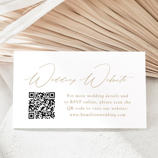 Carte D'accompagnement Code QR de site web de mariage avec écriture dorée