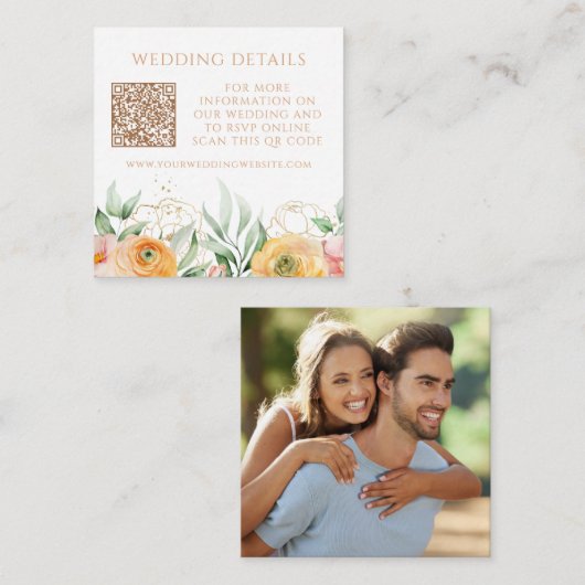 Carte D'accompagnement Code QR de site Web de mariage avec photo florale (Devant / Derrière)