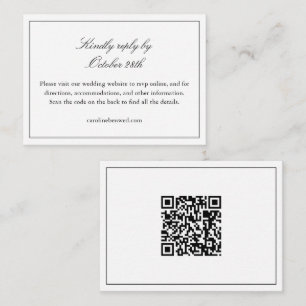 Carte D'accompagnement Code QR de site Web de mariage chic noir et blanc