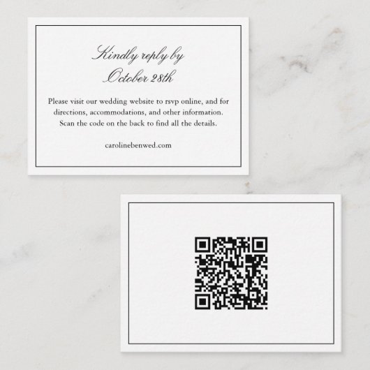 Carte D'accompagnement Code QR de site Web de mariage chic noir et blanc (Devant / Derrière)