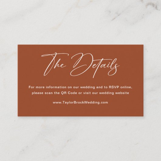 Carte D'accompagnement Code QR de site Web de mariage en terre cuite Boho (Devant)