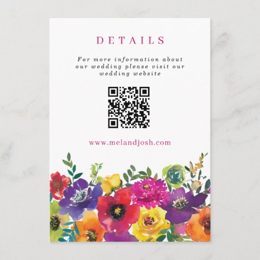 Carte D'accompagnement Code QR de site web de mariage Fleurs de Fiesta Co (Devant)