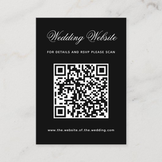 Carte D'accompagnement Code QR de site web de mariage noir Calligraphie s (Devant)
