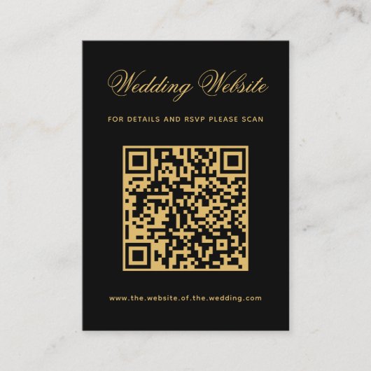 Carte D'accompagnement Code QR de site Web de mariage Noir & Or Simple Sc (Devant)