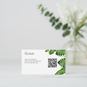 Carte D'accompagnement Code QR de site web de mariage tropical Monstera v (Debout devant)