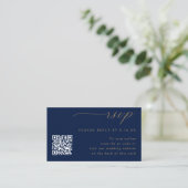 Carte D'accompagnement Code QR de Small Navy Blue and Gold Mariage RSVP (Debout devant)