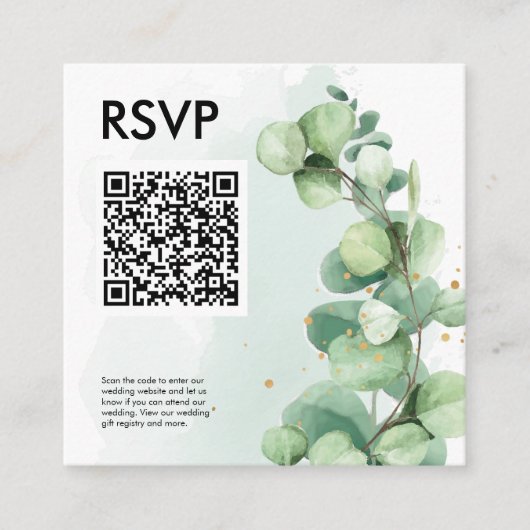 Carte D'accompagnement Code QR de verdure simple d'eucalyptus pour RSVP d (Devant)
