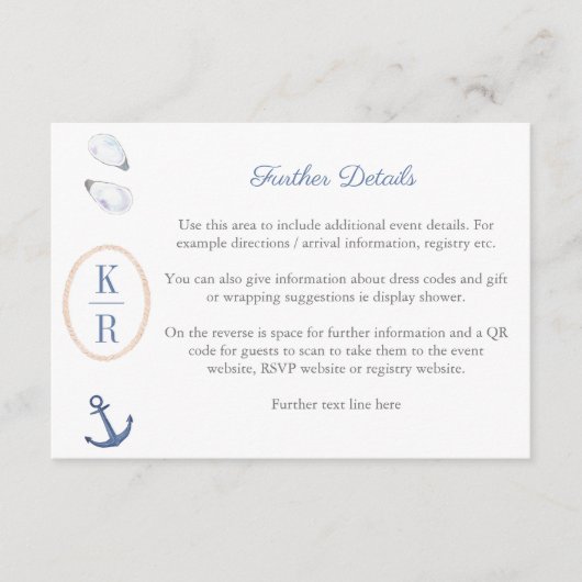 Carte D'accompagnement Code QR des détails de la réception de mariage Coa (Devant)