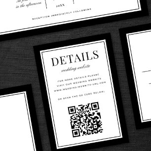 Carte D'accompagnement Code QR des détails de mariage à cadre noir classi