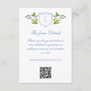 Carte D'accompagnement Code QR des détails de mariage au blason floral bl