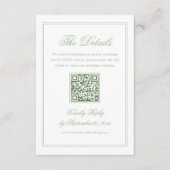 Carte D'accompagnement Code QR des détails de mariage blanc et vert sauge (Devant)